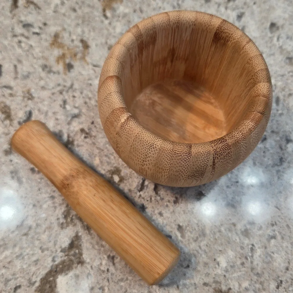 Natural Bamboo Mortar Pestle‎ Set Herb Spice Grinder Eco Friendly Kitche